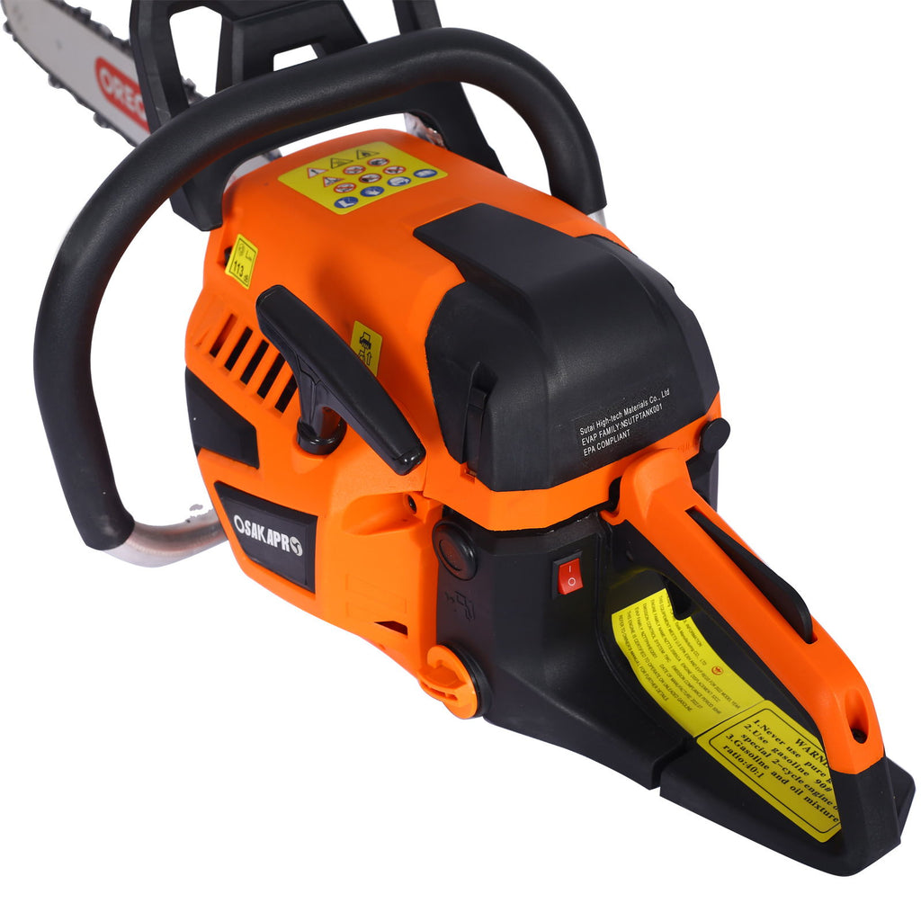 52Cc Gasoline Chainsaw With 20" Oregon Bar And Chain For Wood Cutting Plastic - Orange