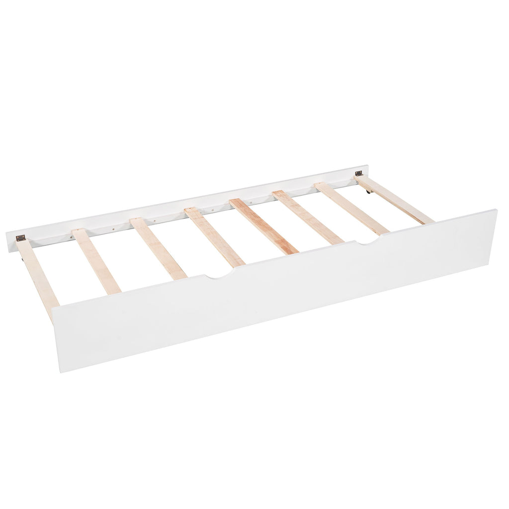 L Shaped Platform Bed With Trundle And Drawers Linked With Built In Desk