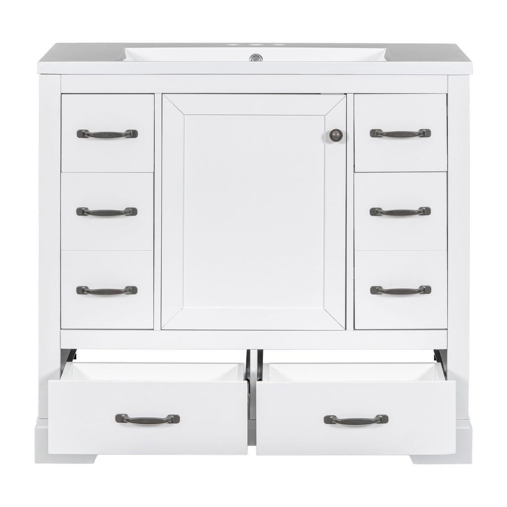 Modern Bathroom Vanity With Sink, 6 Drawers, Adjustable Shelf