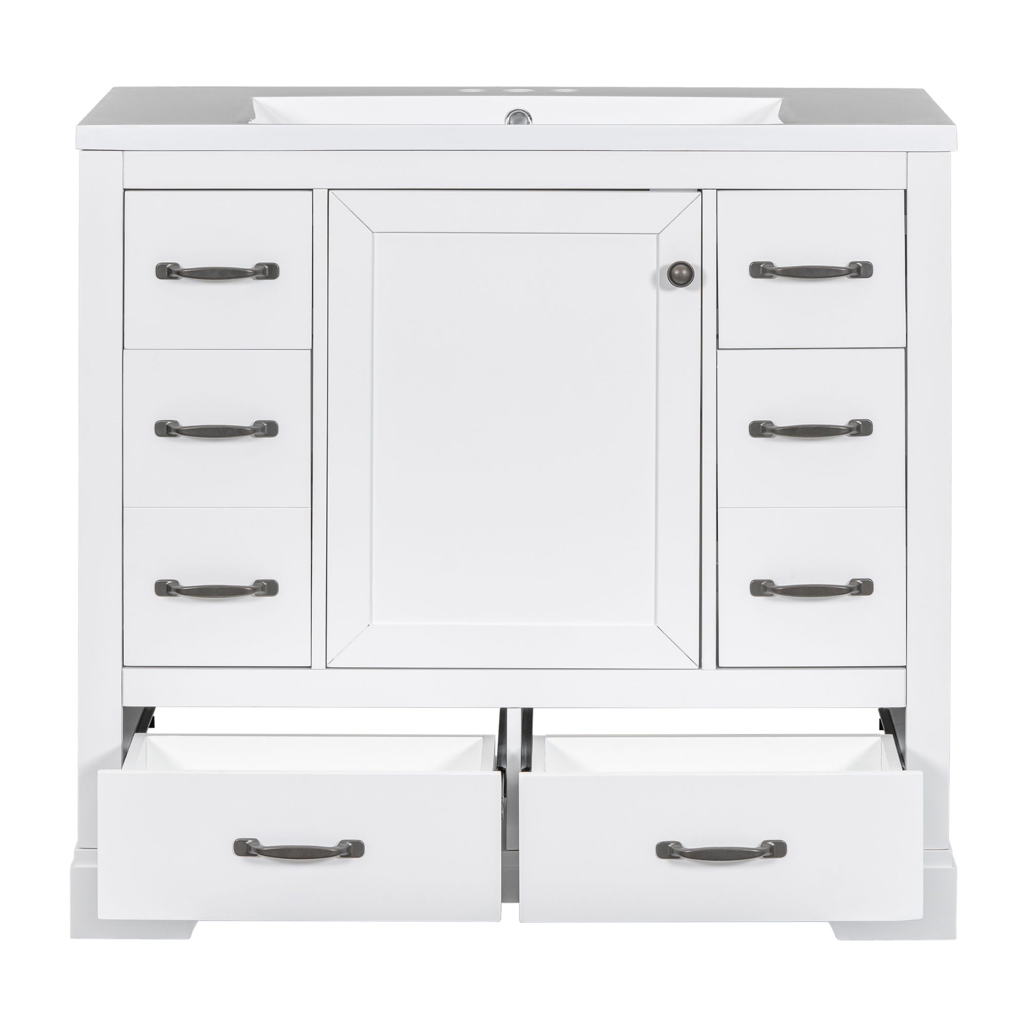 Modern Bathroom Vanity With Sink, 6 Drawers, Adjustable Shelf