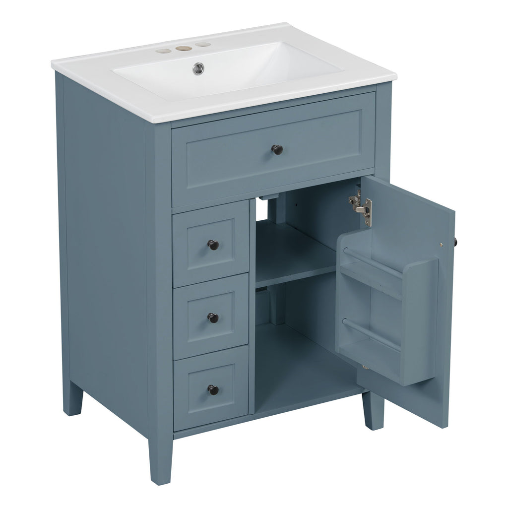 Bathroom Vanity With Sink, 3 Drawers & Cabinet With Adjustable Shelves