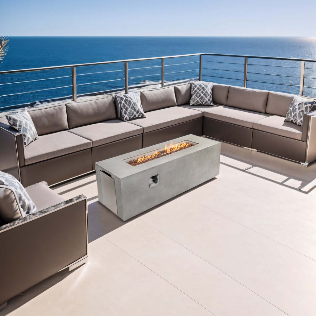 Propane Gas 60000 Btu Rectangular Fire Pit For Outside - Light Gray