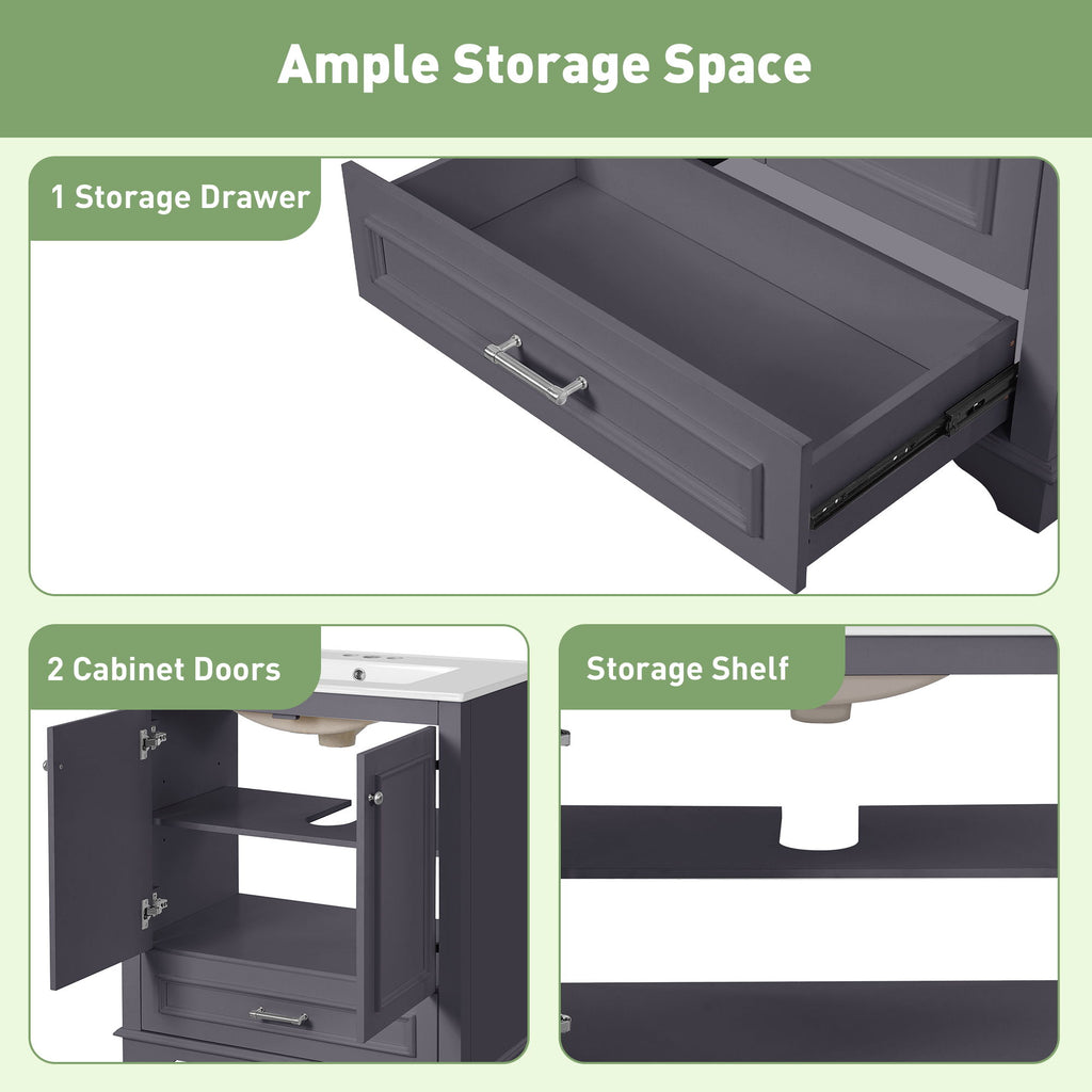 Bathroom Vanity With Sink, Cabinet & 2 Soft Closing Doors & Adjustable Shelf