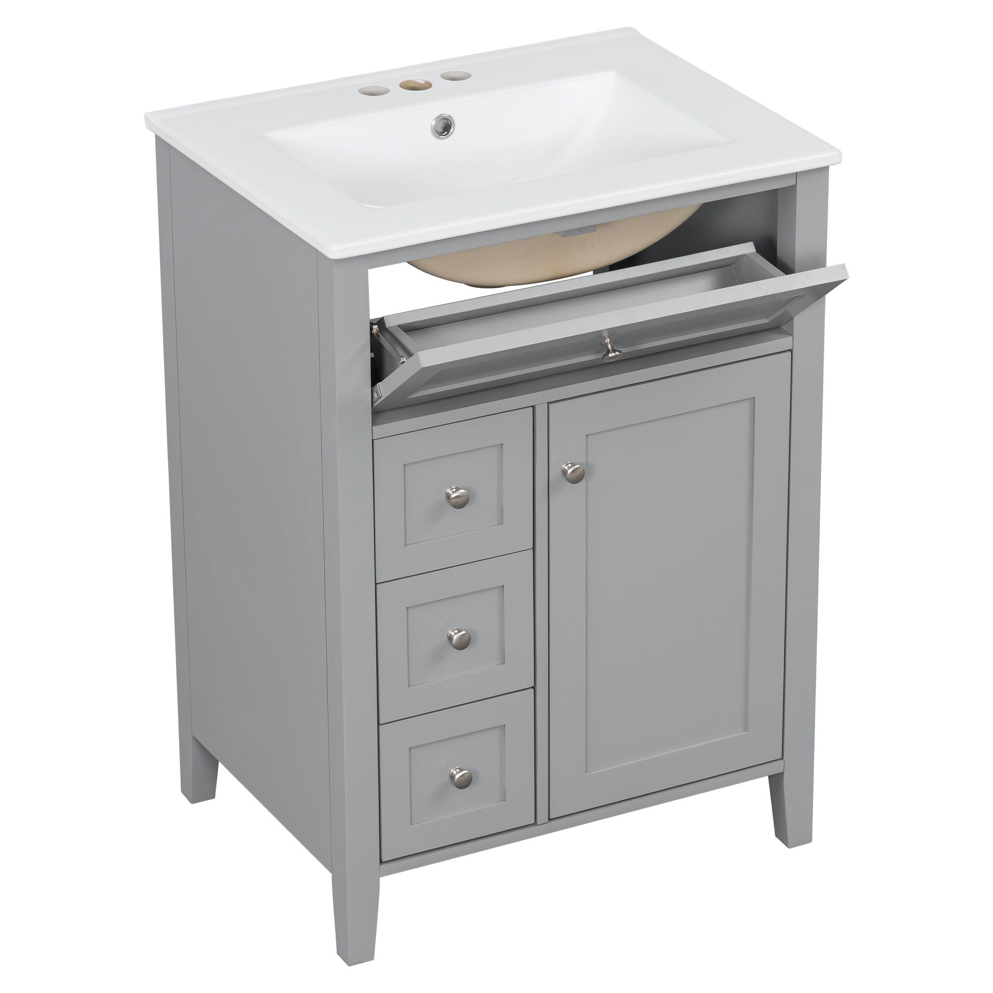 Bathroom Vanity With Sink, 3 Drawers & Cabinet With Adjustable Shelves