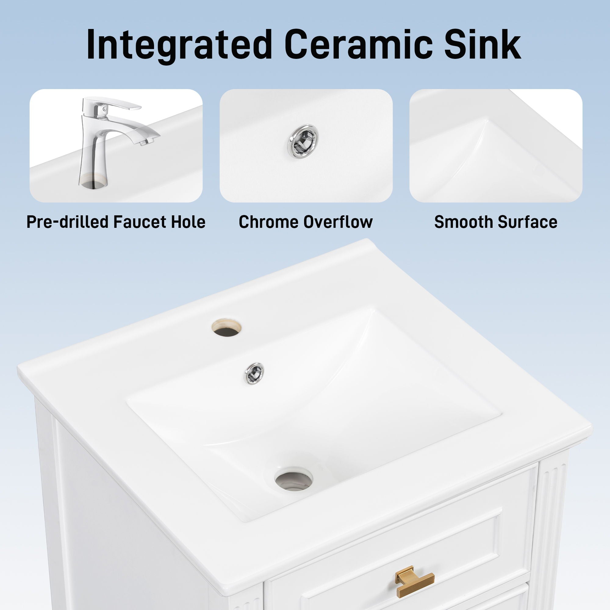 Bathroom Vanity With Sink, Adjustable Shelf, Tilt-Out Drawer