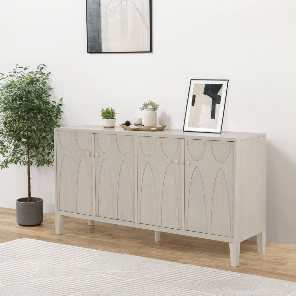 Wood Sideboard With Adjustable Shelves And Storage Cabinet - White Washed