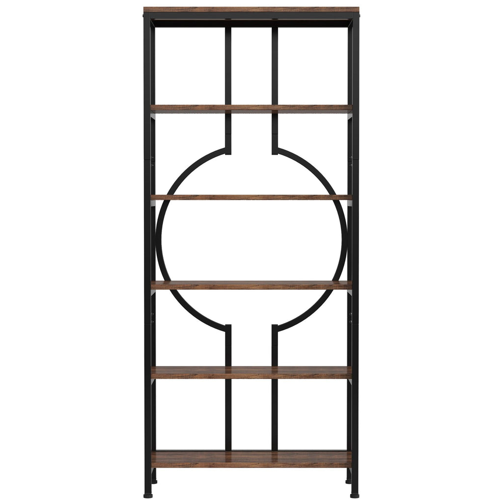 6 Tier Bookshelf For Living Room - Rustic Brown