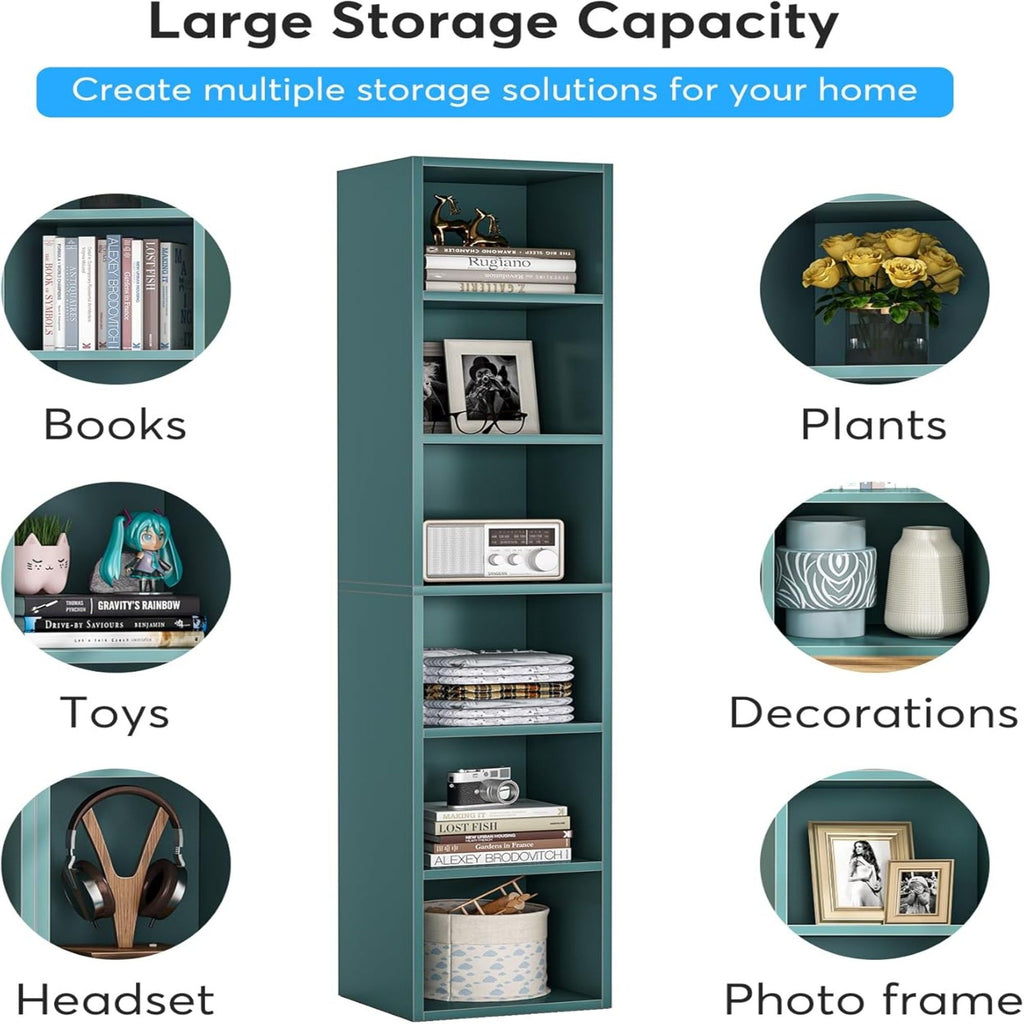 6 Tier Narrow Corner Cube Bookcase Storage, Freestanding Shelf With Open Cubes For Living Room