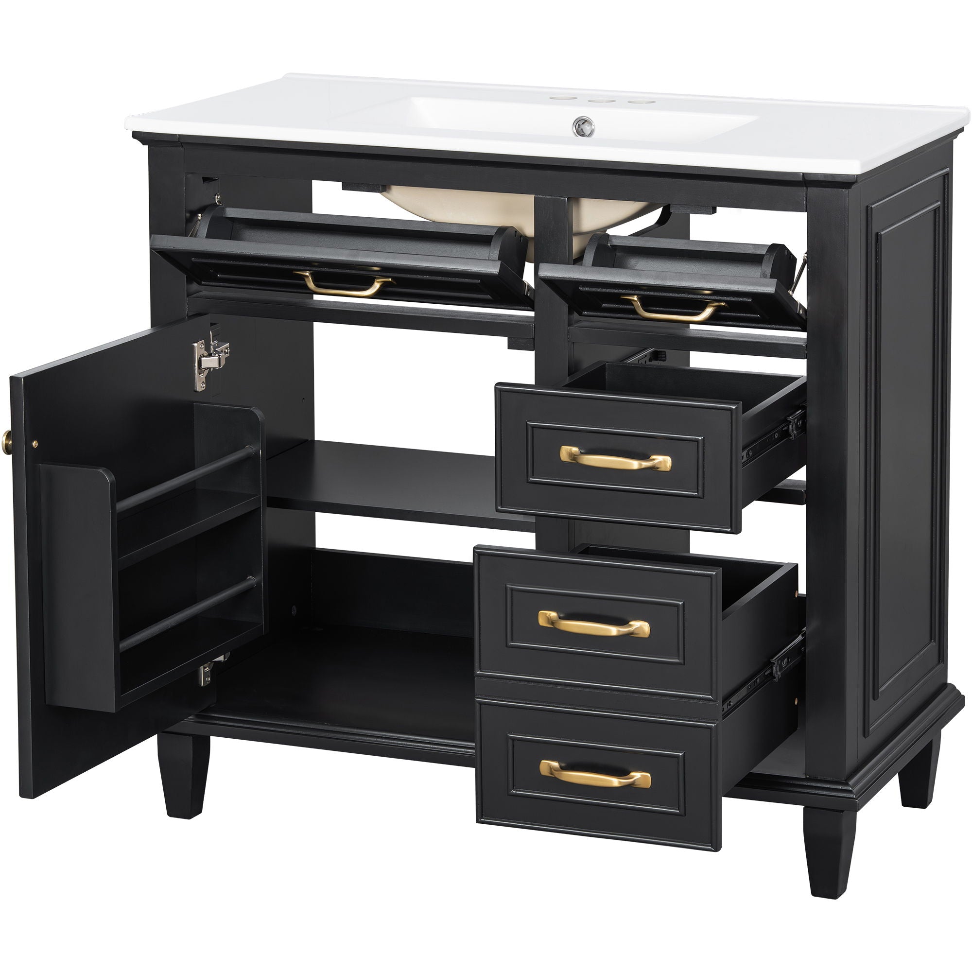 Modern Bathroom Vanity With Sink Top, Flip Drawers, Adjustable Shelf