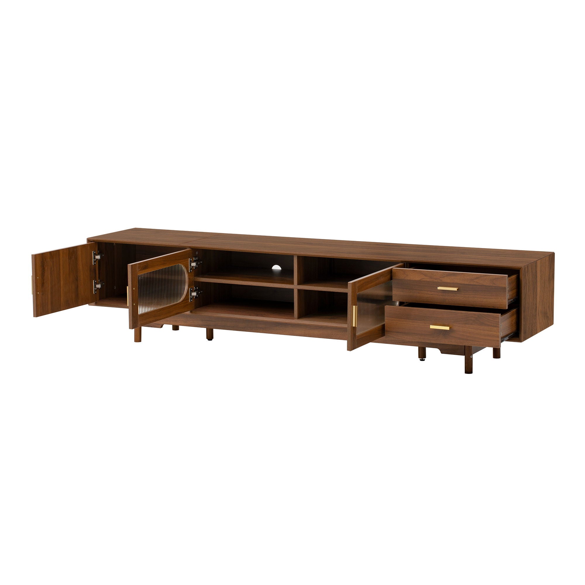 Modern TV Stand With Fluted Glass Doors & 2 Drawers