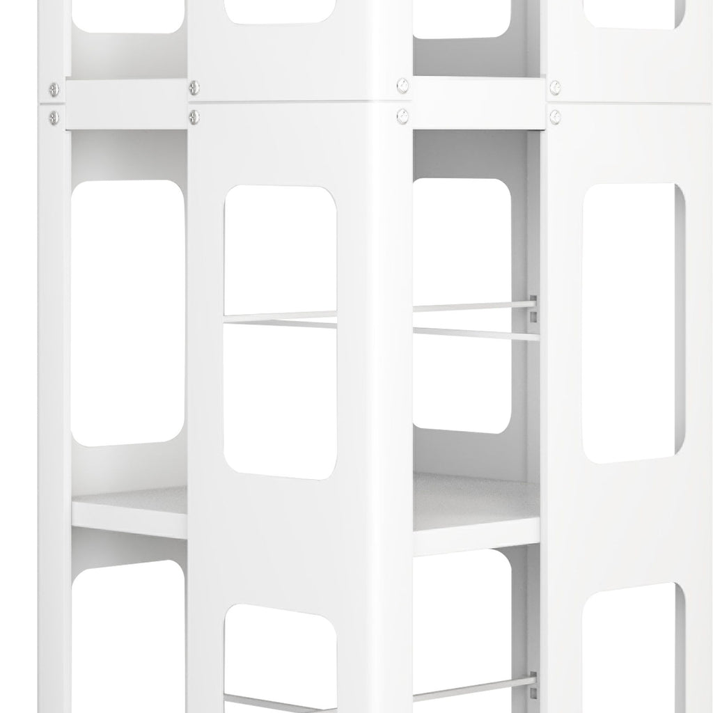 4 Tier All Steel Rotating Bookshelf With 360° Wheels, Large Size Sturdy & Spacious Book Rack, New Style Bookshelf - White