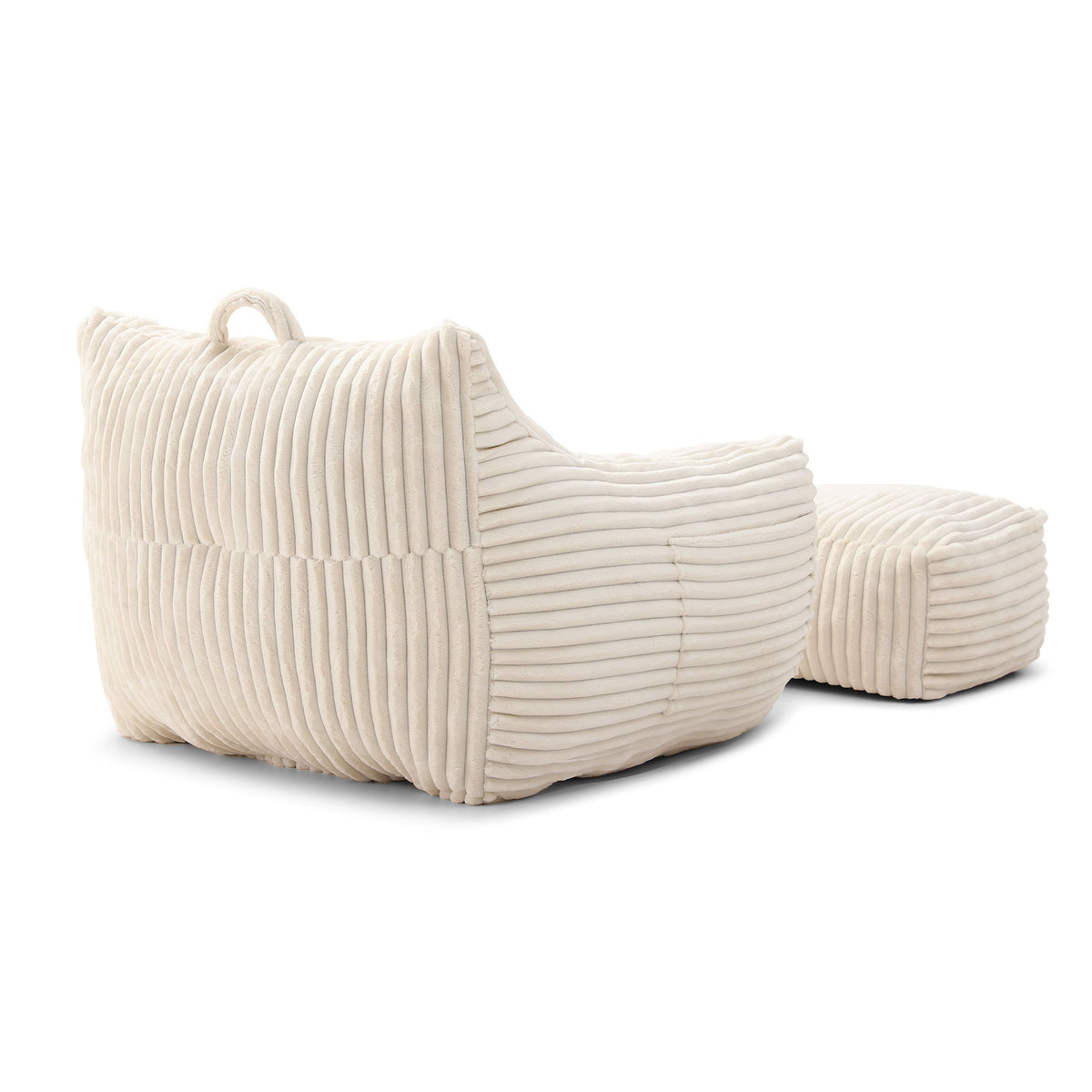 Giant Plush Bean Bag Chair For Adults With Armrests And Footstool - Beige