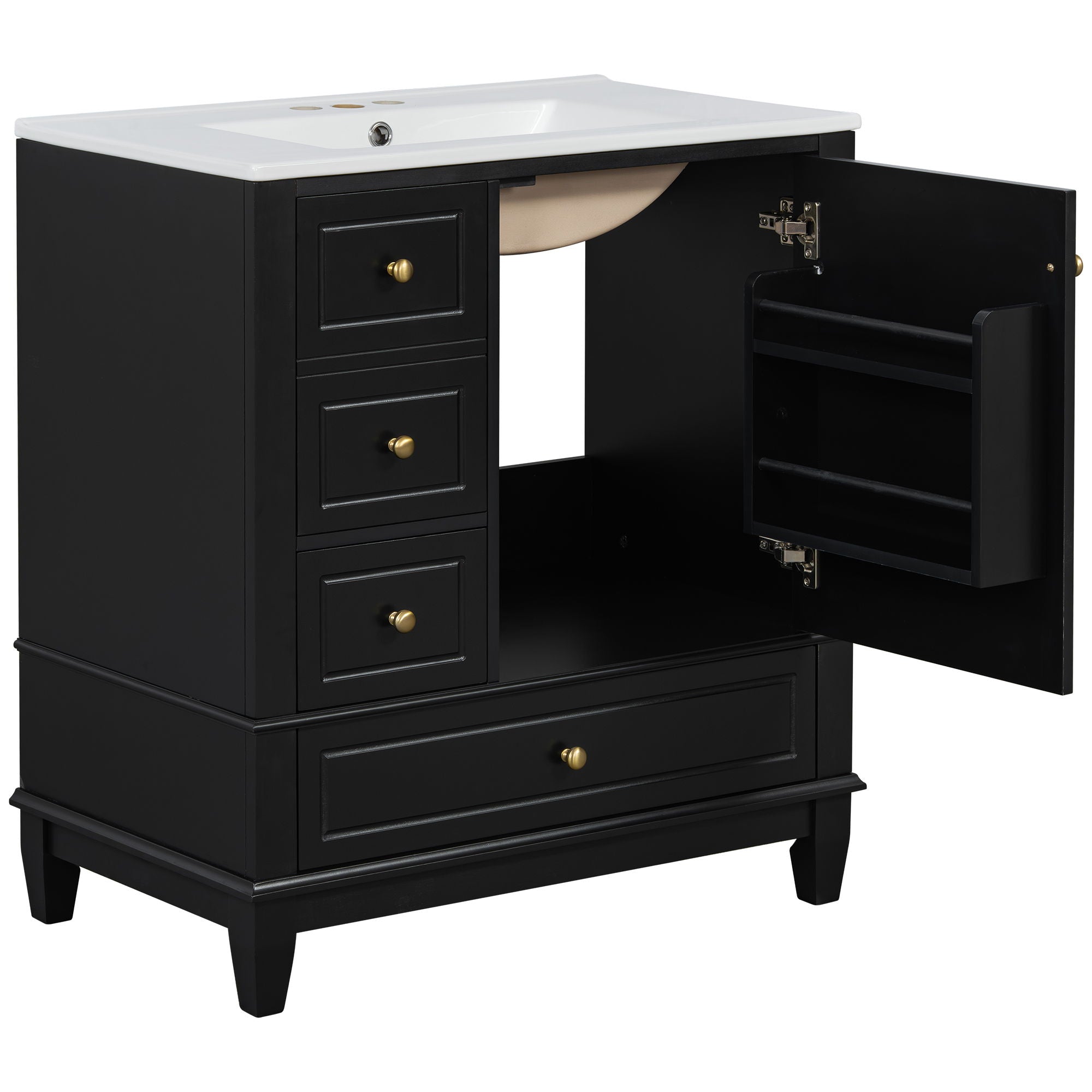 Freestanding Bathroom Vanity With Sink, Soft Close Door, 3 Drawers