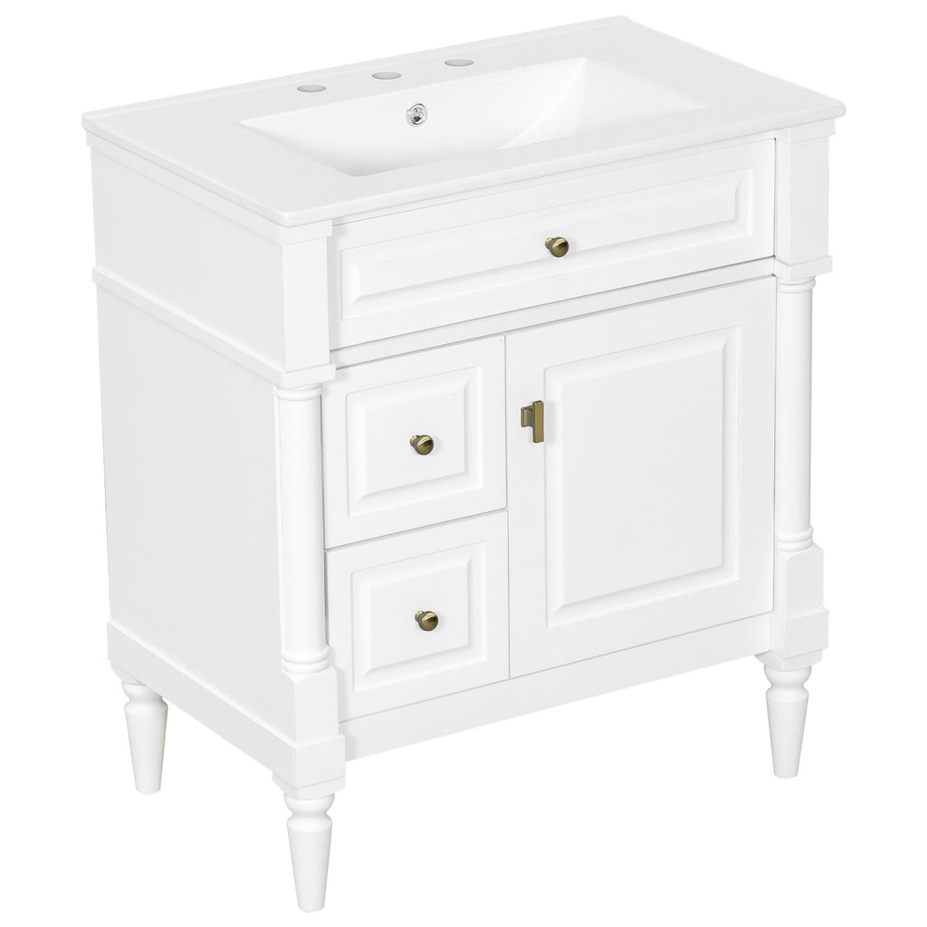 Modern Bathroom Vanity With Sink, Freestanding Cabinet With Flip Drawer & Adjustable Shelf
