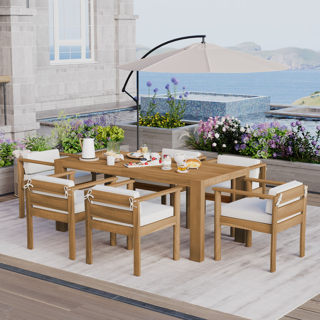 Rustic Patio Dining Set For 6 With Removable Cushions