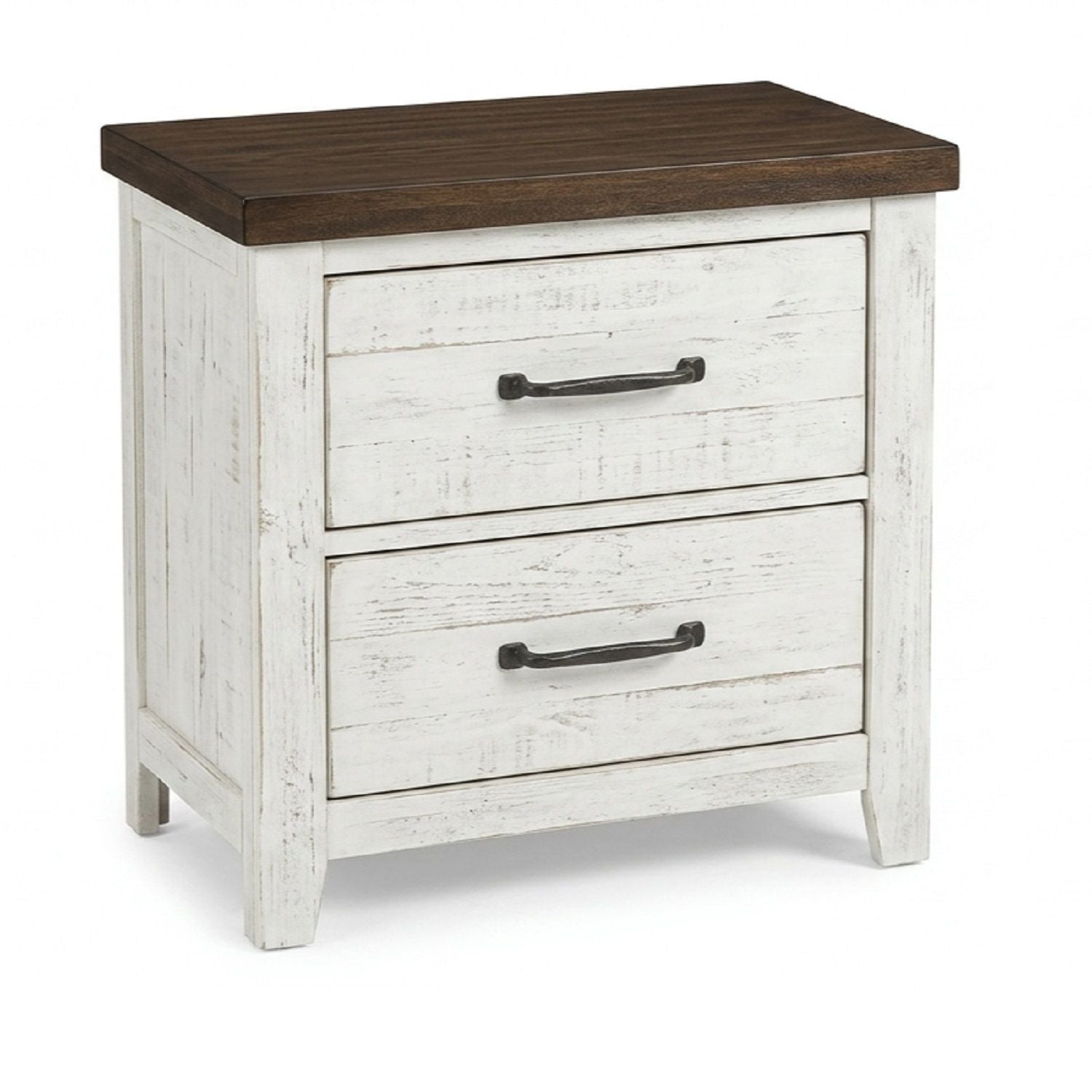2 Drawer Nightstand With Brass Arch Pulls, Bedroom Furniture - Brown / Distressed White / Walnut