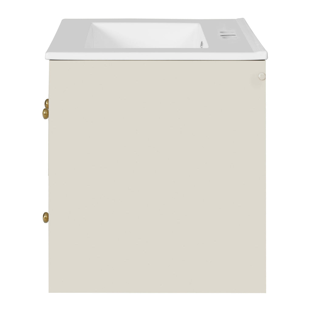 Wall-Mounted Bathroom Vanity Set With Sink, 2 Drawers And Soft-Close Door
