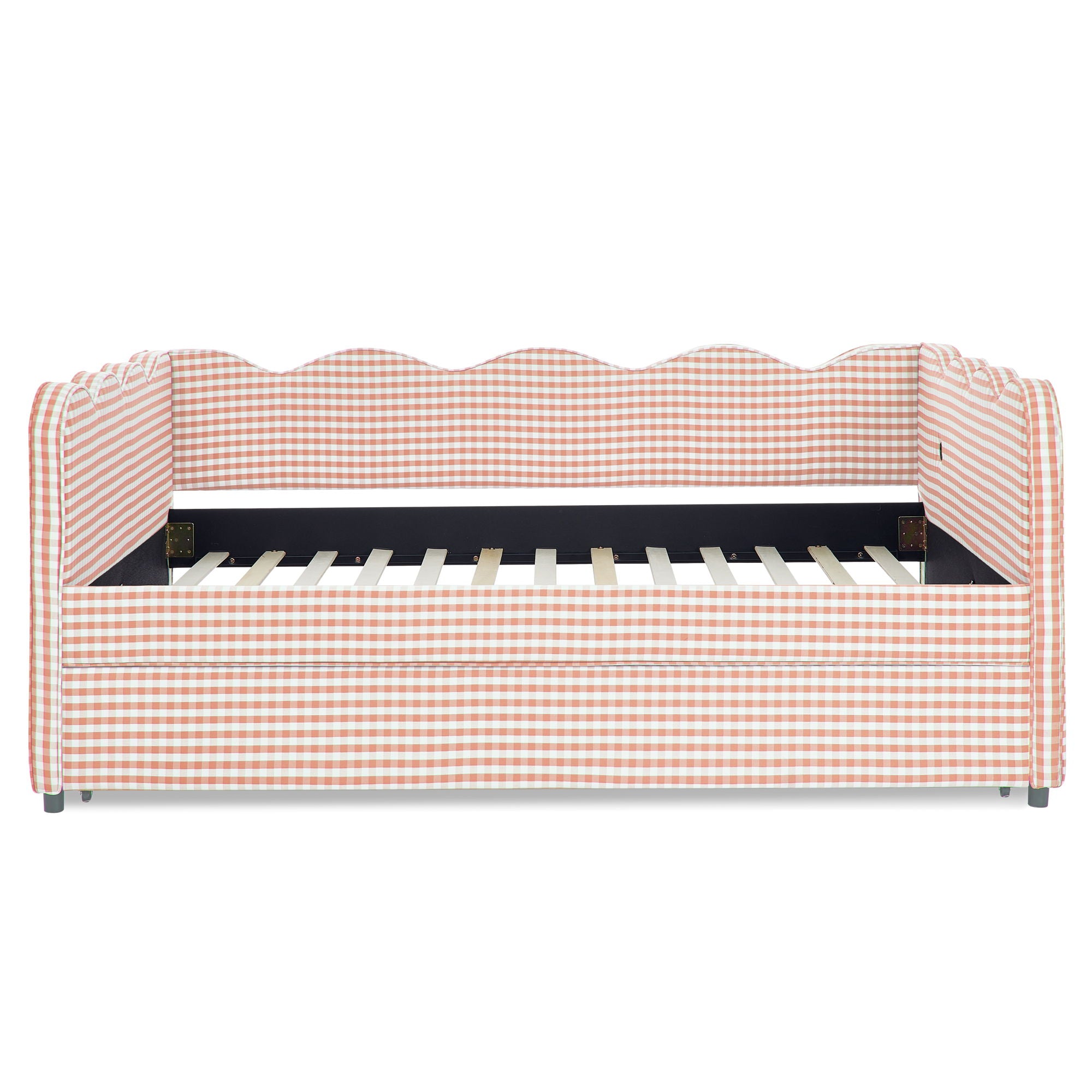 Gingham Daybed With USB Charging Port, Wave-Shaped Design