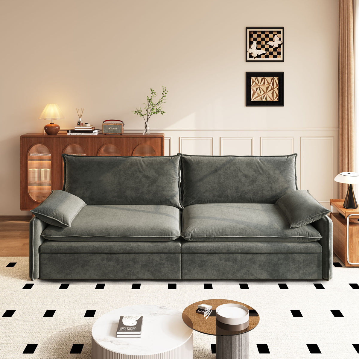4 Seat Convertible Sleeper Sofa Bed, Modern With Storage