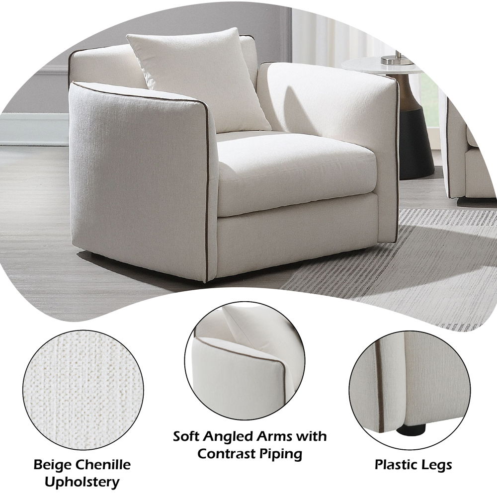 Yolanda - Chair With Pillow - Beige Chenille