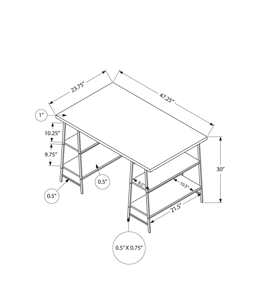 Computer Desk For Home Office, Laptop, Storage Shelves, Contemporary Versatile Placement - White