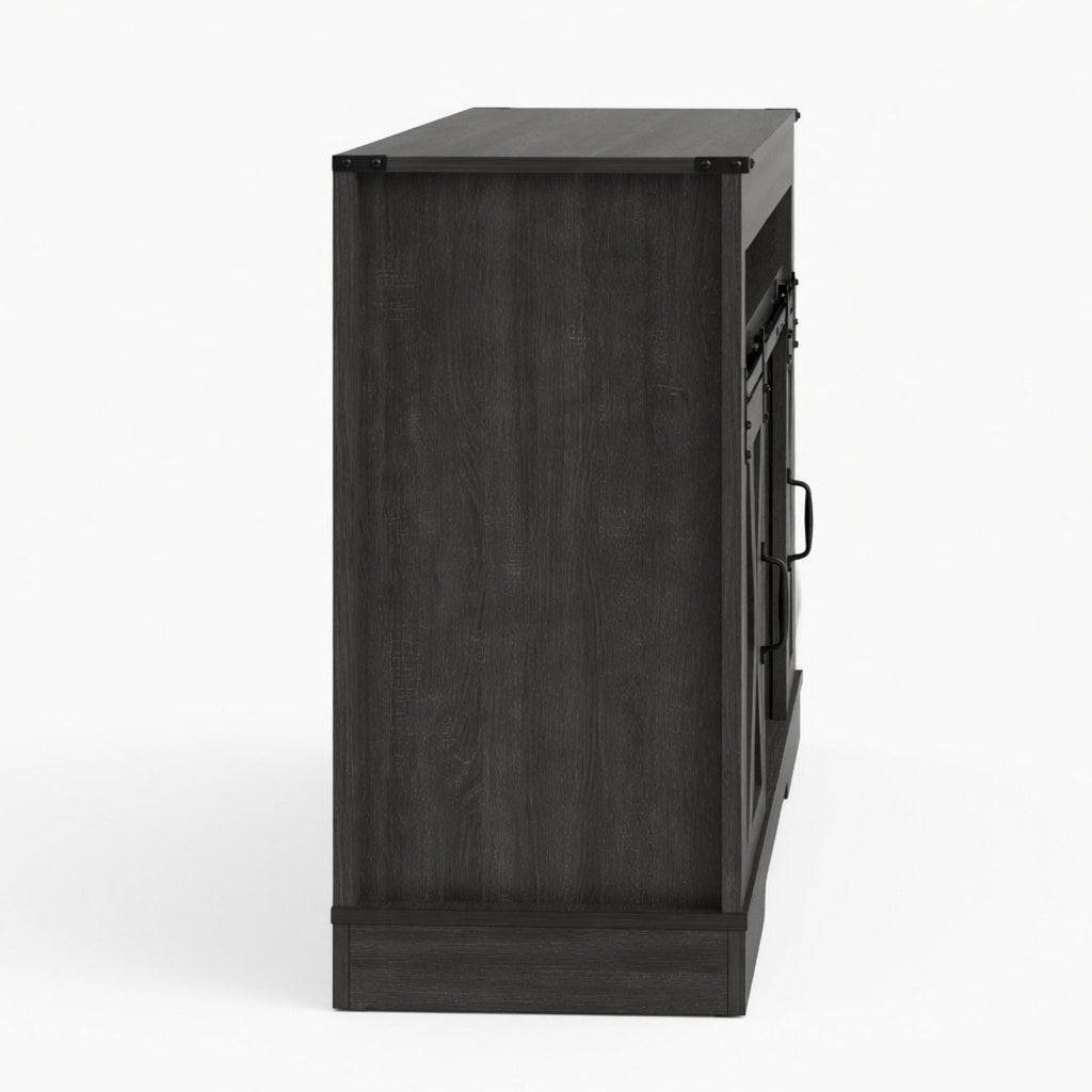 Farmhouse TV Stand With Sliding Barn Doors & Adjustable Storage