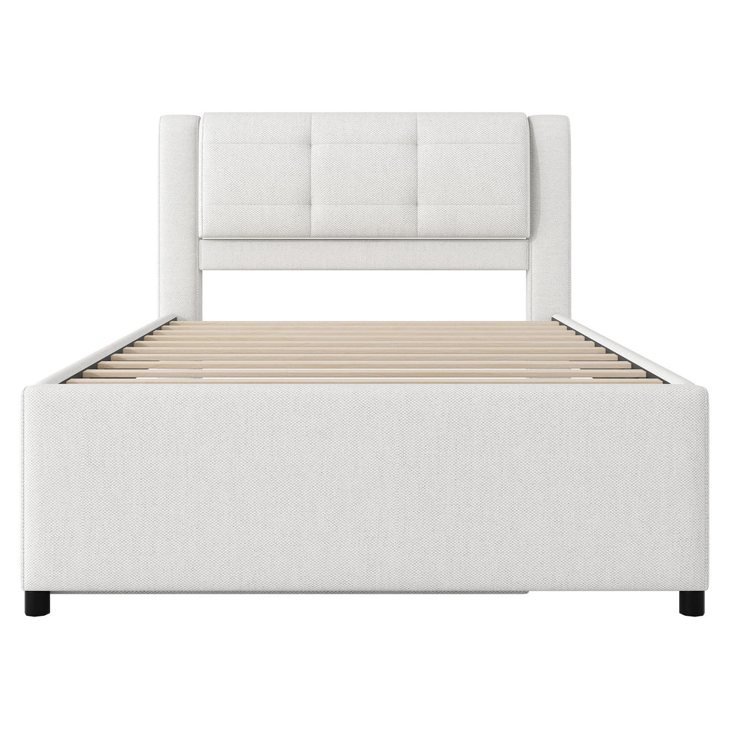 Upholstery Platform Bed With Trundle, Trundle Can Be Flat Or Erected