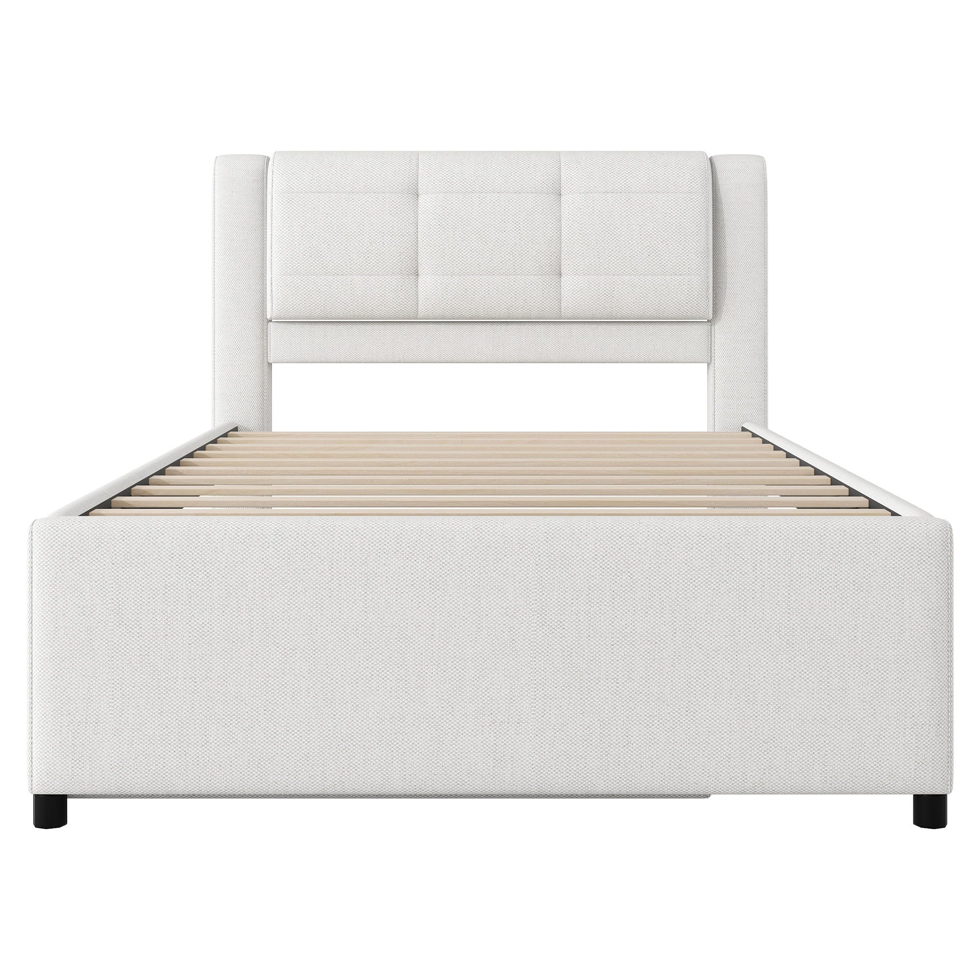 Upholstery Platform Bed With Trundle, Trundle Can Be Flat Or Erected