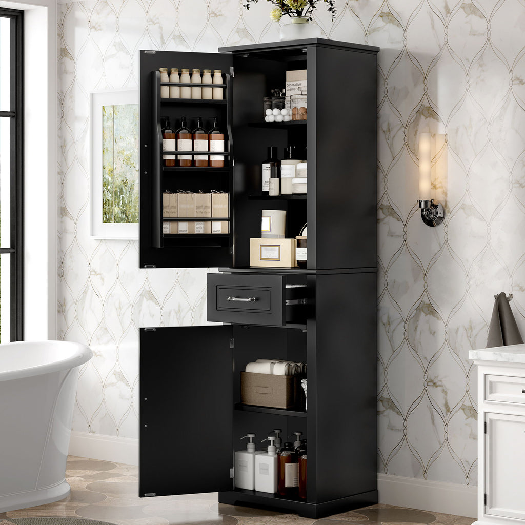 Tall Freestanding Bathroom Storage Cabinet With Adjustable Shelf, 2 Door Design