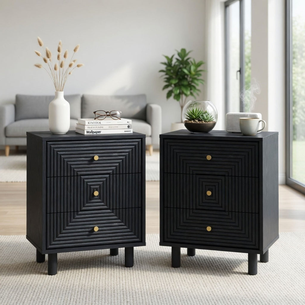 3 Drawer Nightstand - Black - Wood