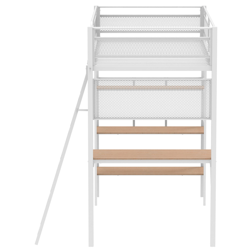 William - 3 Shelf Workstation Loft Bed With Built-In Desk And Storage