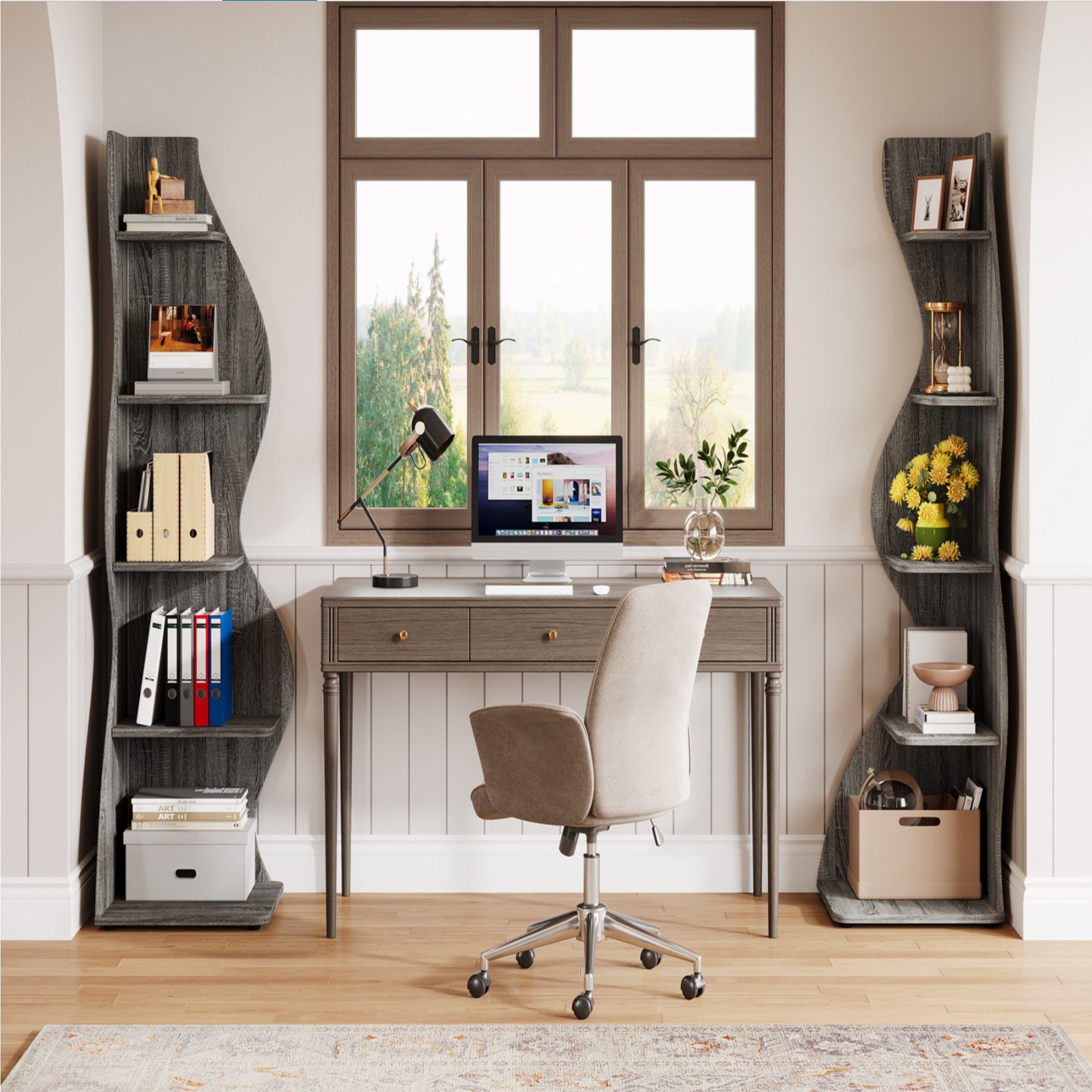 5 Tier Wavy Corner Bookshelf And Plant Stand For Living Room