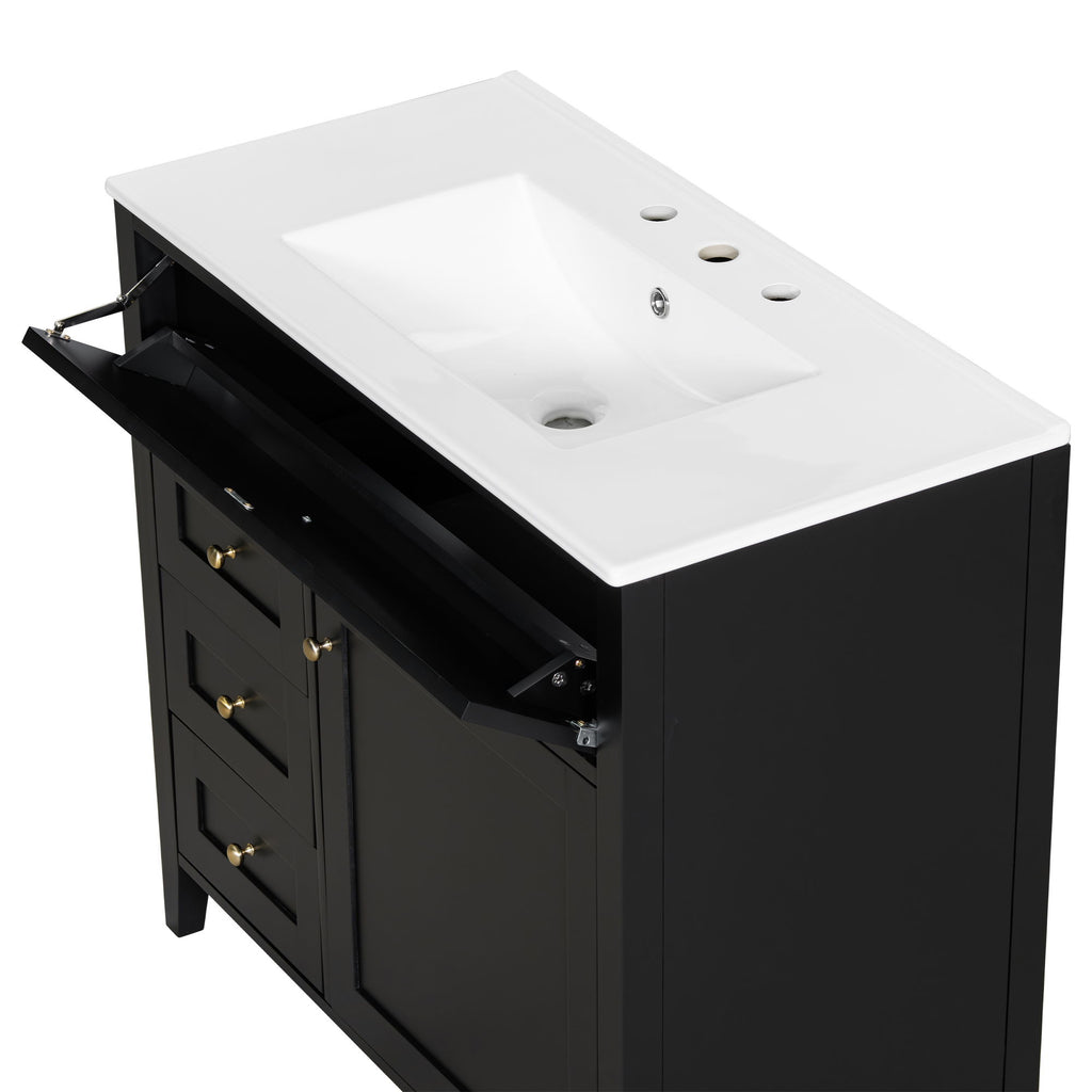 Bathroom Vanity With Sink, 3 Drawers & Cabinet With Adjustable Shelves
