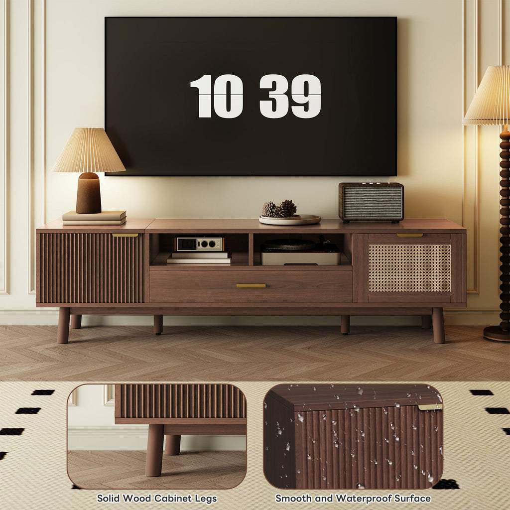 TV Stand For 75" TVs With Soft Closing Doors, Console With Accents And Drop Down Cabinet - Dark Brown