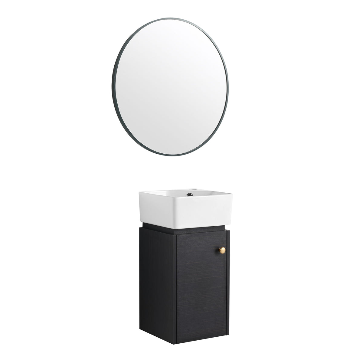 Compact Bathroom Vanity With Sink, Soft Close Door - Black Chestnut