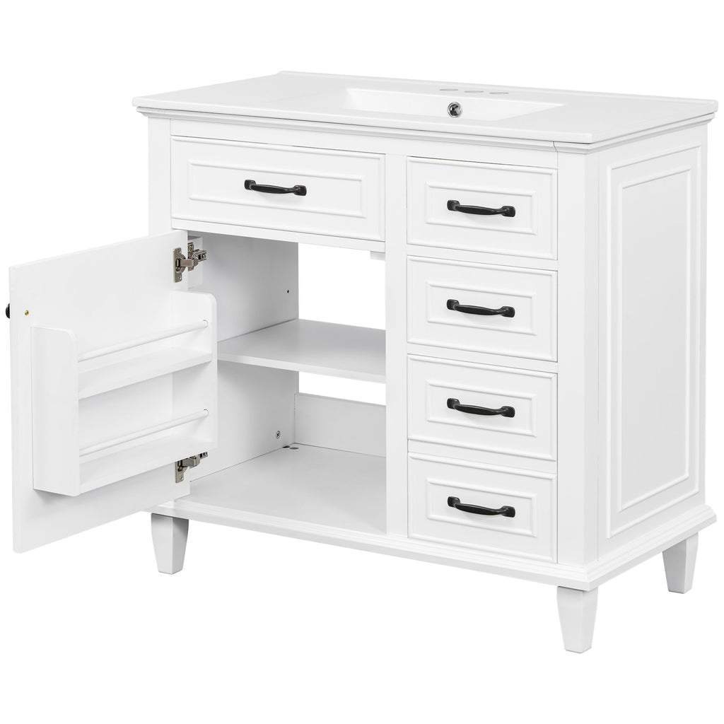 Modern Bathroom Vanity With Sink Top, Flip Drawers, Adjustable Shelf