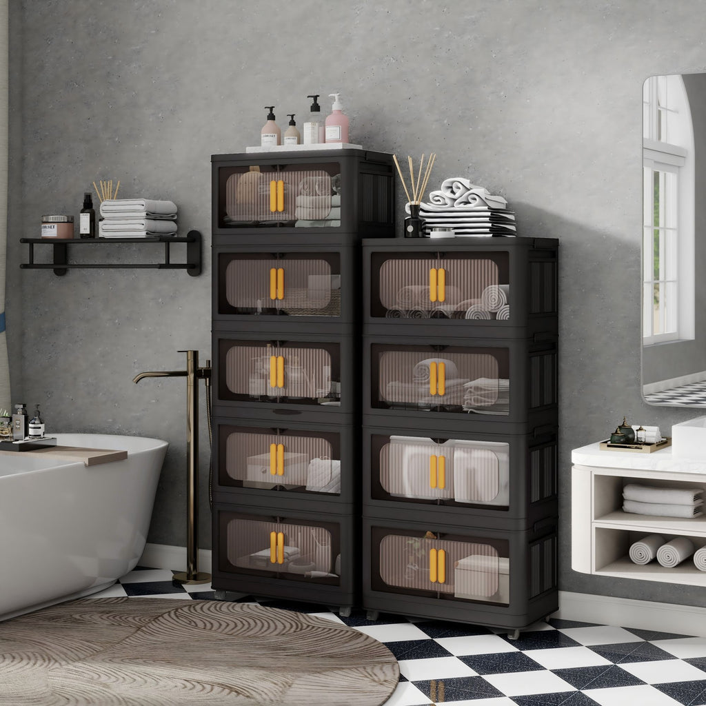 Folding Storage Cabinet With Magnetic Doors And Wheels