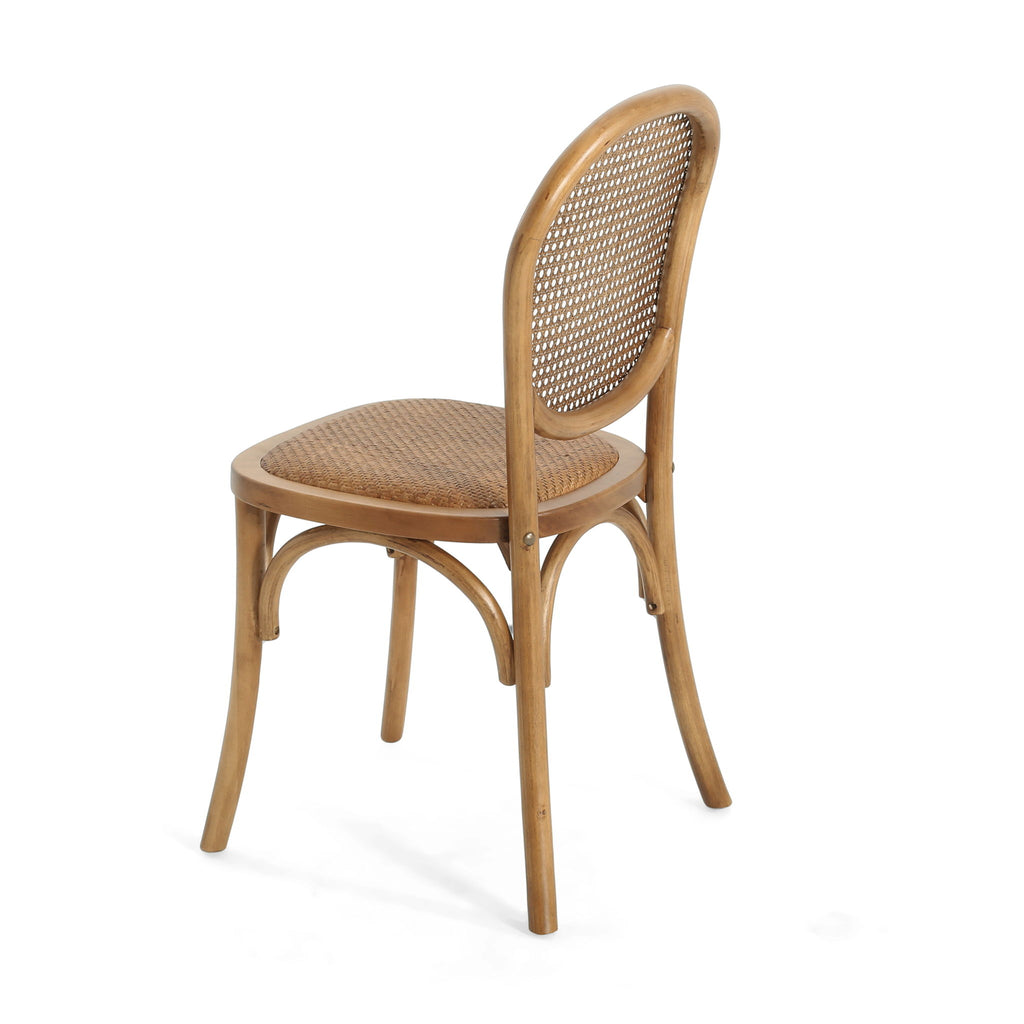 Oval Dining Table Set With 4 Birch Rattan Chairs - Brown / Light Brown