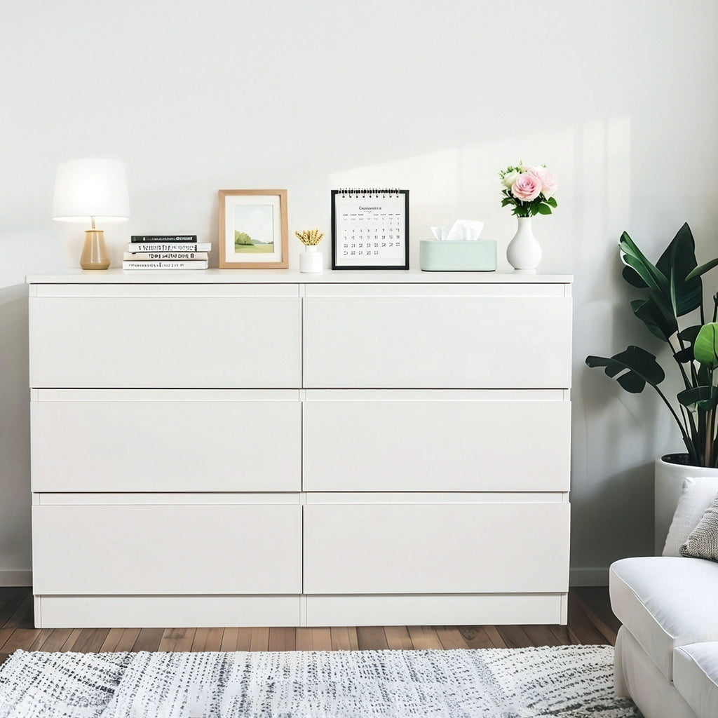 6 Drawer Dresser With Spacious Countertop And Concealed Handles