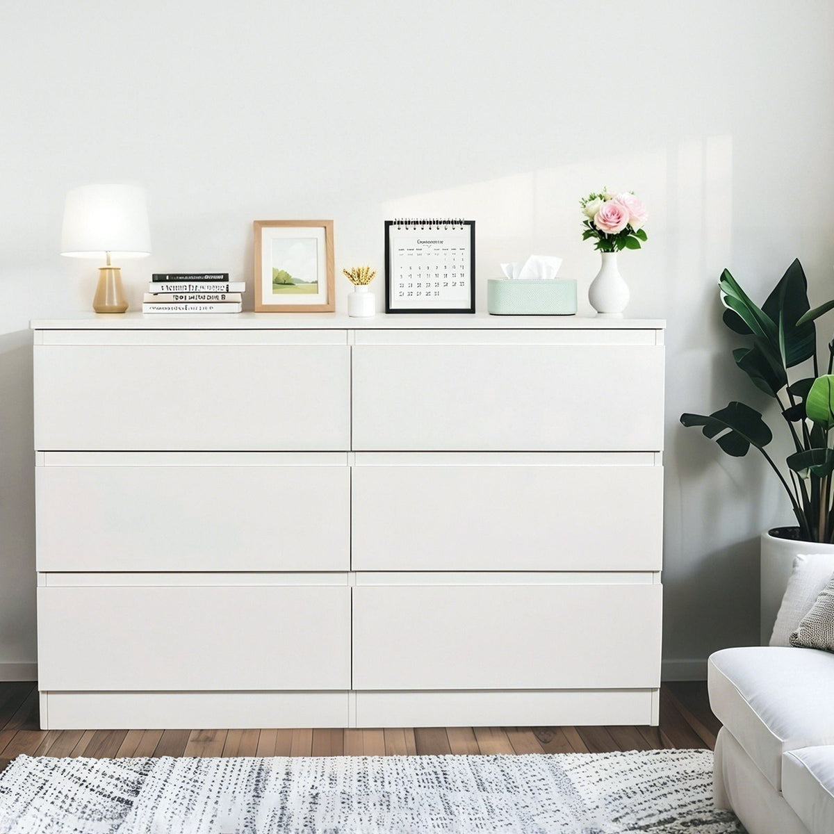 6 Drawer Dresser With Spacious Countertop And Concealed Handles