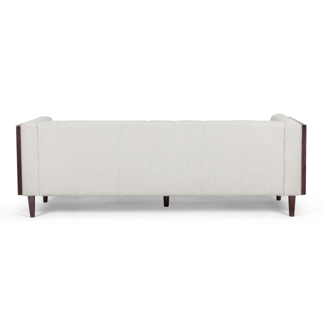 Contemporary 3 Seater Sofa With Button Tufted Waffle Stitching - Beige
