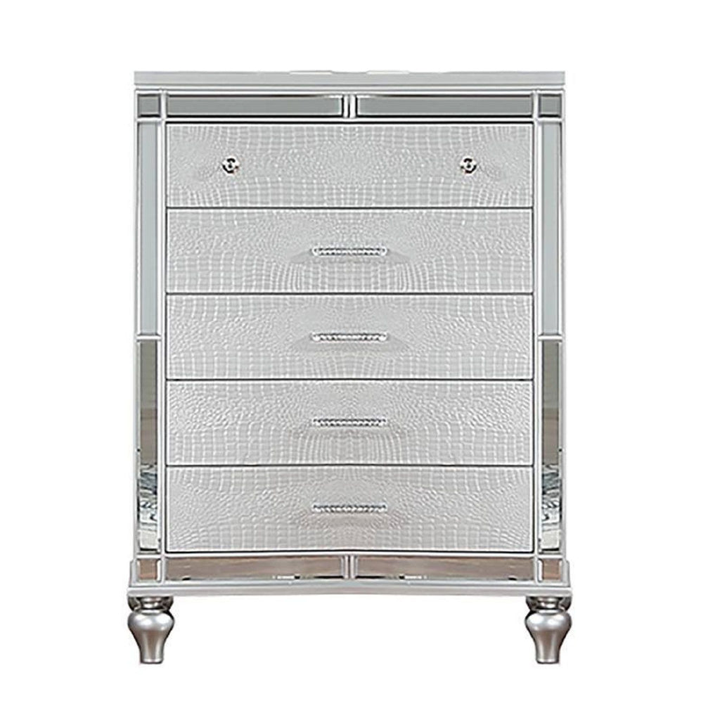 1 Piece Chest With 5 Drawers Snake Skin Bedroom Furniture - Silver