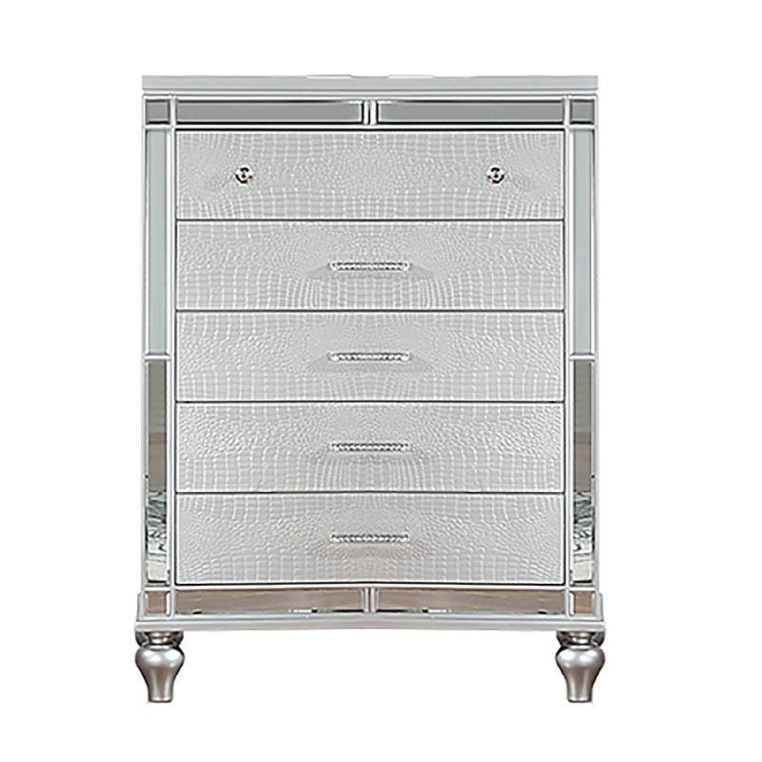 1 Piece Chest With 5 Drawers Snake Skin Bedroom Furniture - Silver