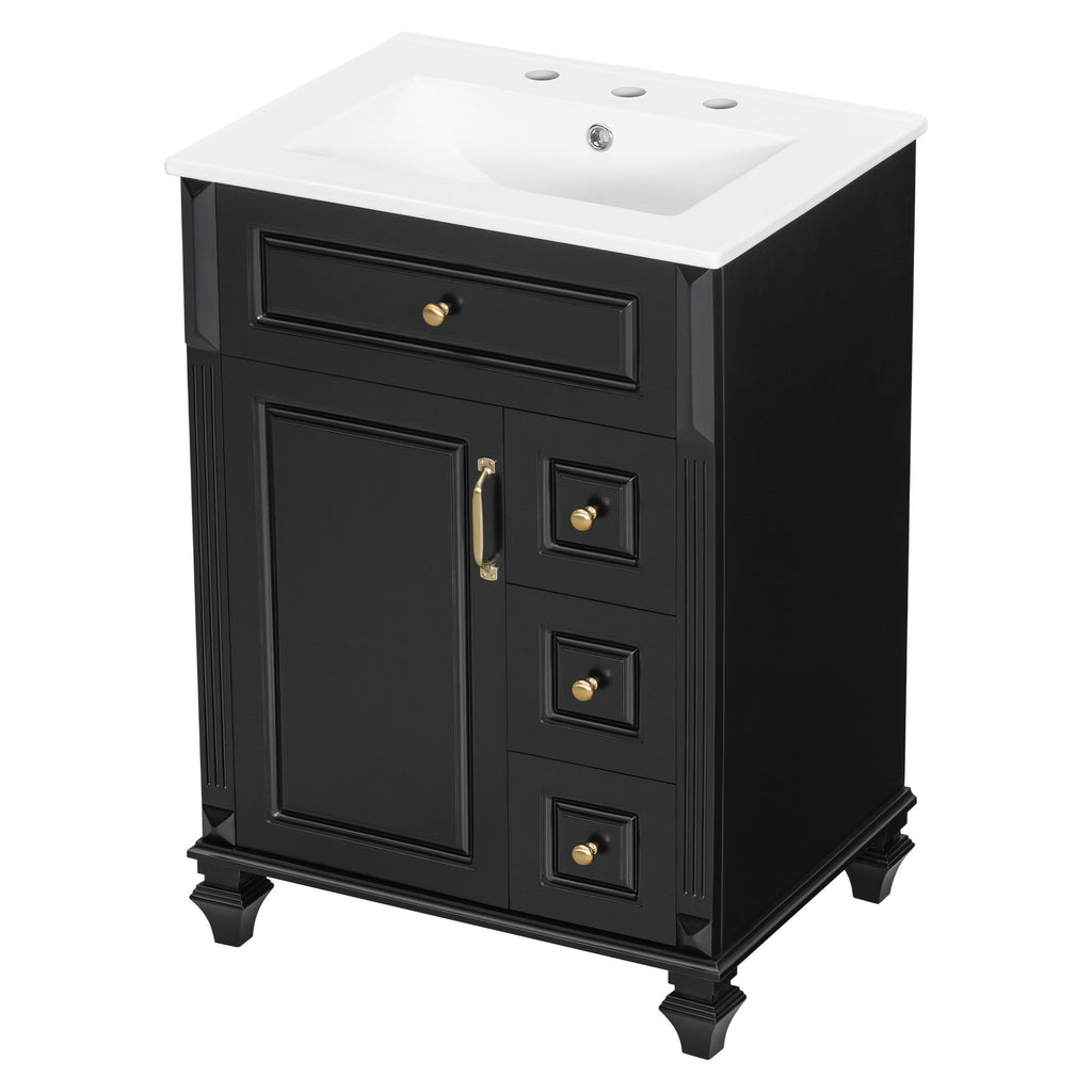 Freestanding Bathroom Vanity With Sink, 3 Drawers & Flip-Out Drawer
