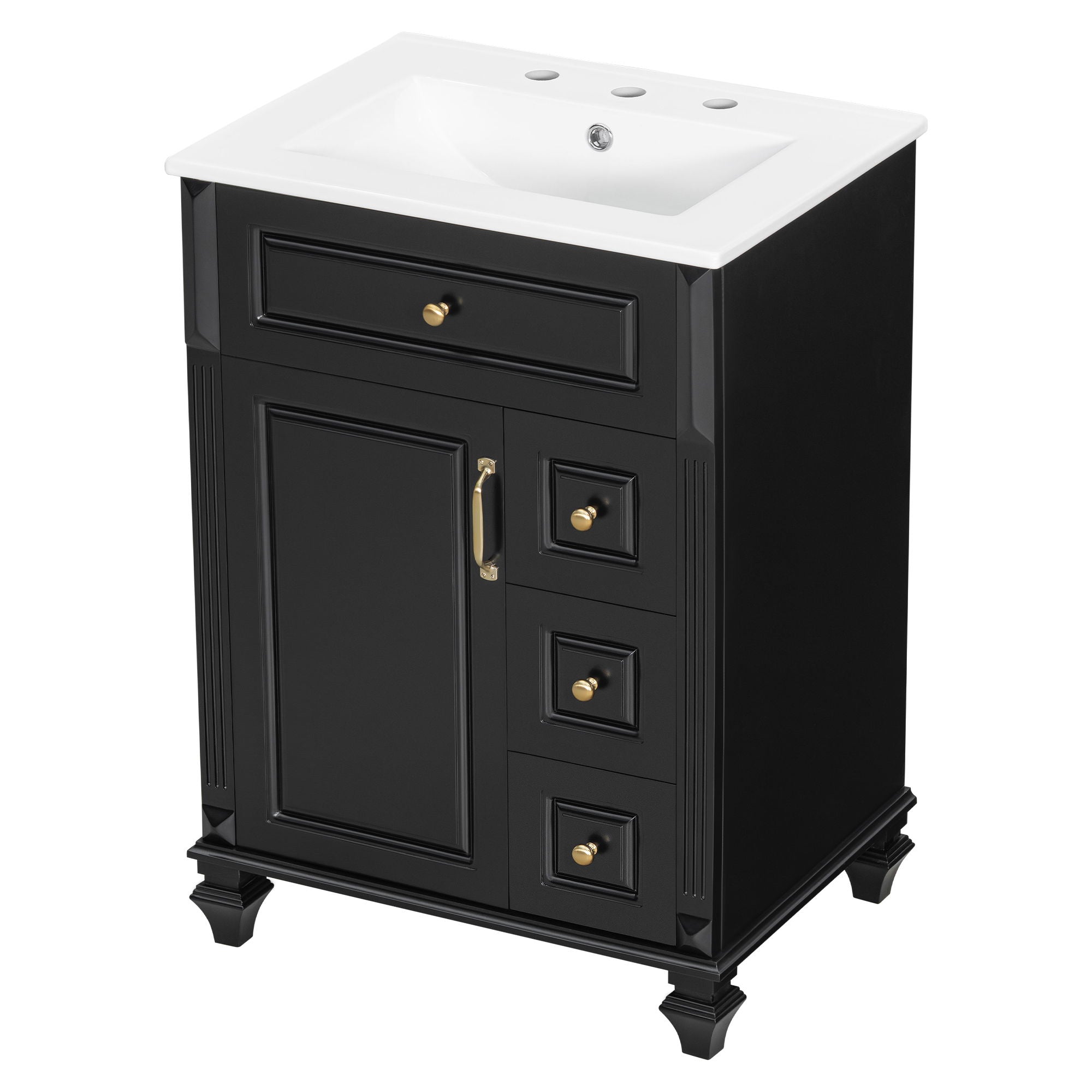 Freestanding Bathroom Vanity With Sink, 3 Drawers & Flip-Out Drawer