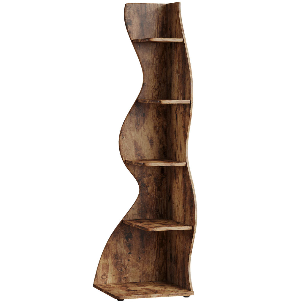 5 Tier Wavy Corner Bookshelf And Plant Stand For Living Room