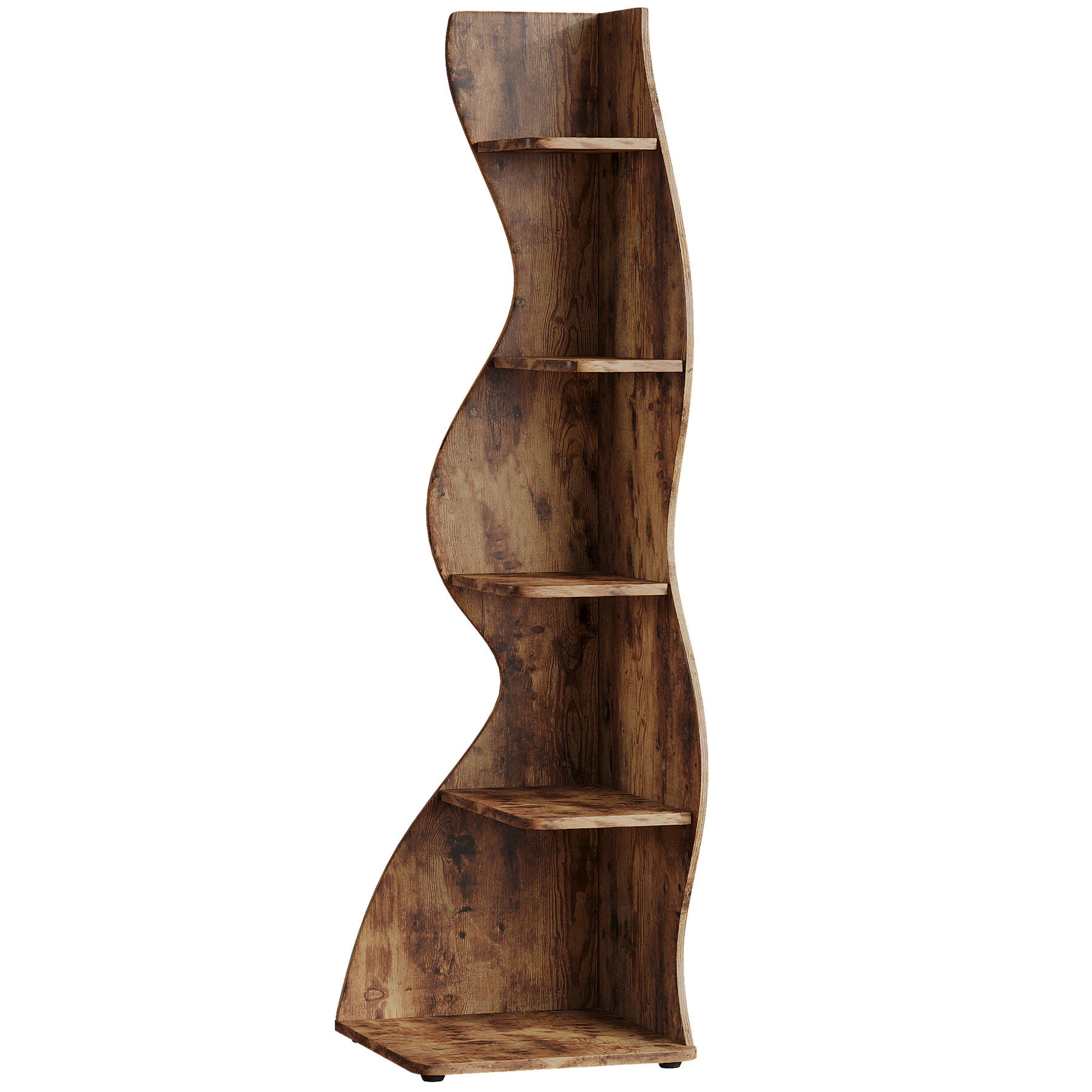 5 Tier Wavy Corner Bookshelf And Plant Stand For Living Room