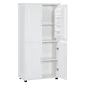Tall And Wide Bathroom Floor Storage Cabinet With 4 Doors, Adjustable Shelves - White