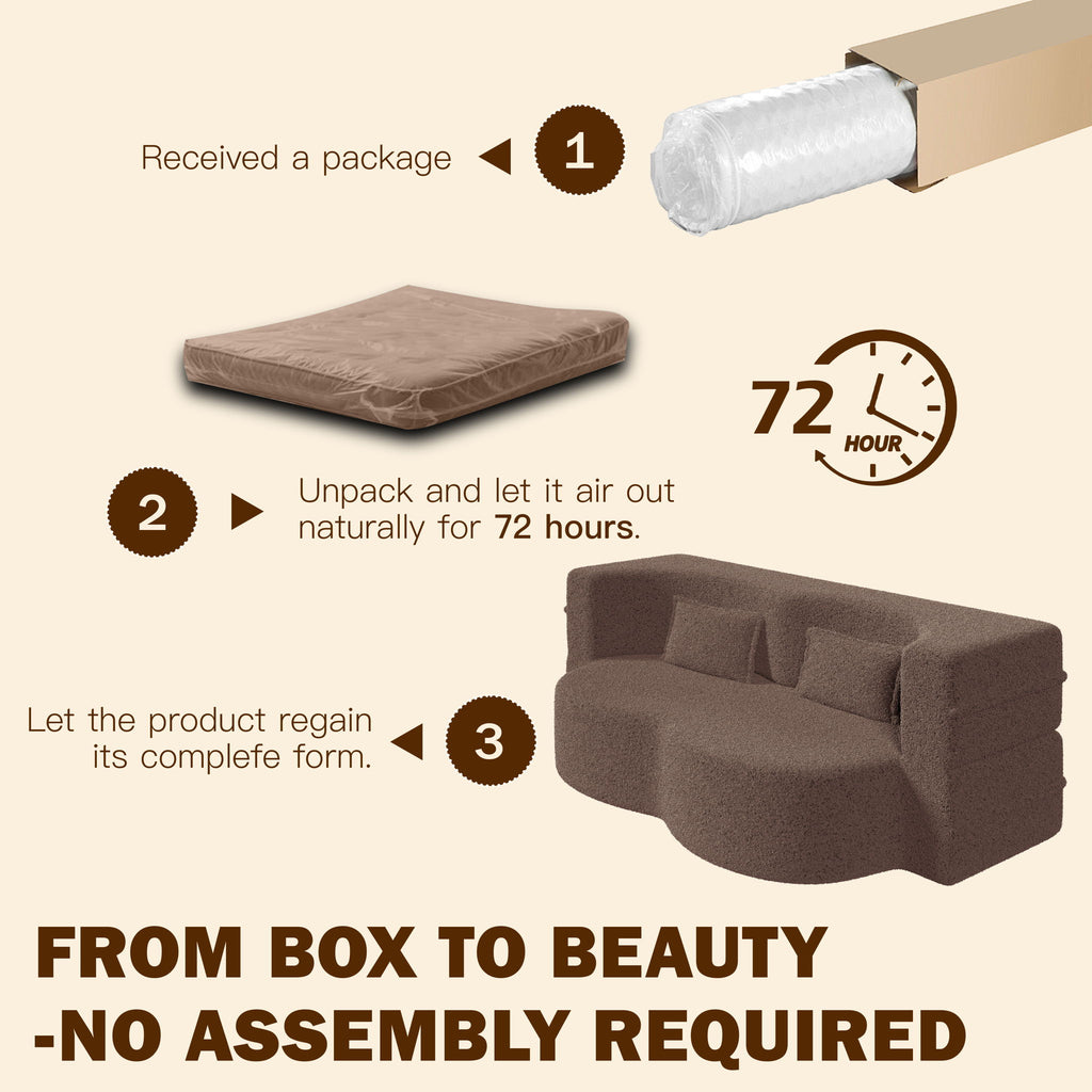 Modern Floor Sleeper Sofa Bed With 2 Pillows, Convertible Twin Size Folding Mattress For Living Room