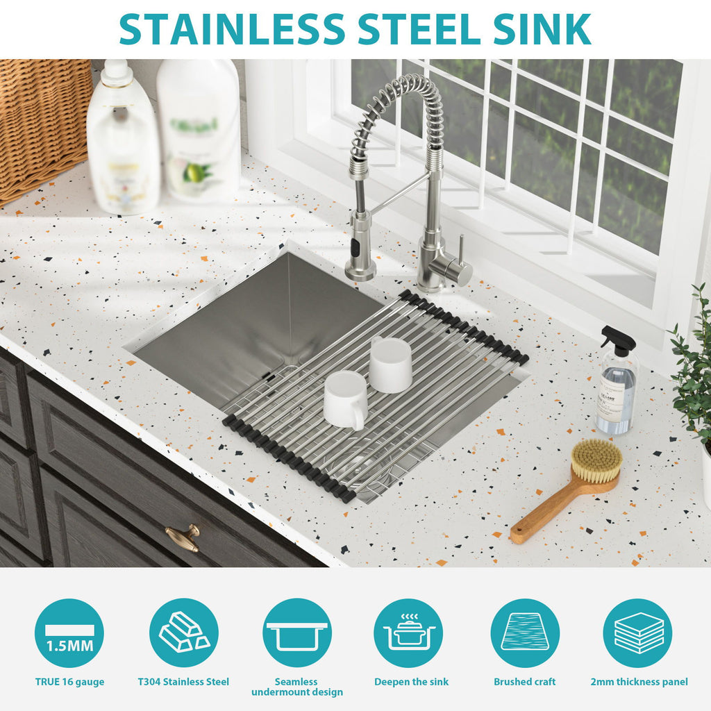 Undermount Laundry Sink 24" Deep Single Bowl - Brushed Nickel